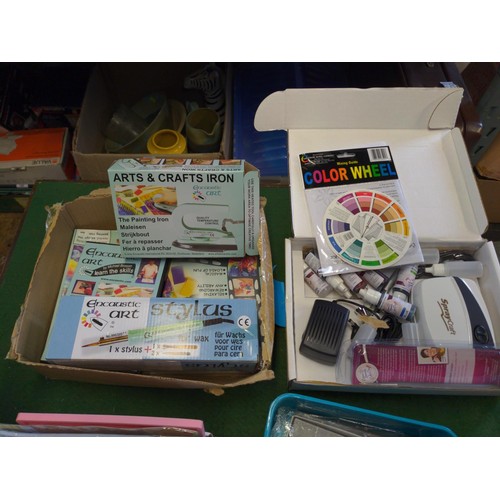 231 - 4 x boxes of crafting materials inc stamps, stencils, modelling clay,crafting iron ecostic art 