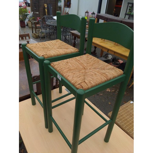 47 - Pair of rush seated stools. Seat H70cm
