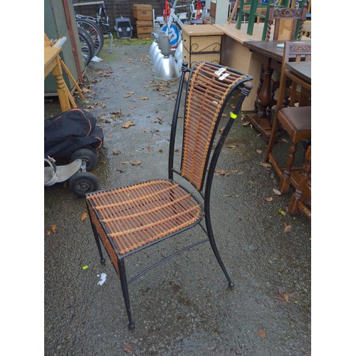 8 - Garden chair, metal framed with cane seat and back