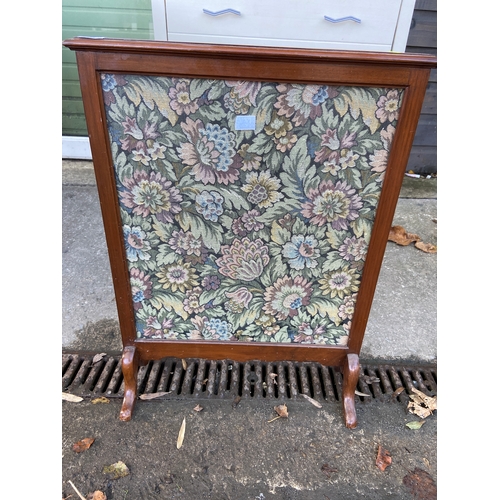 417 - Vintage wooden framed fire screen with floral decoration.