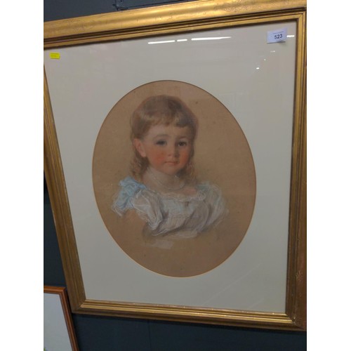 523 - SIR JOHN GILBERT RA (1817-1897) large chalk on paper portrait of a young girl in gilt frame. Signed ... 