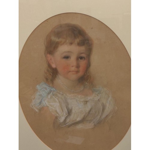 523 - SIR JOHN GILBERT RA (1817-1897) large chalk on paper portrait of a young girl in gilt frame. Signed ... 