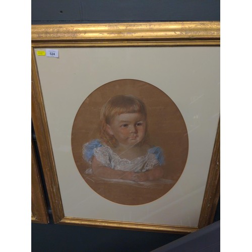 524 - SIR JOHN GILBERT RA (1817-1897) large chalk on paper portrait of a young girl in gilt frame. Signed ... 