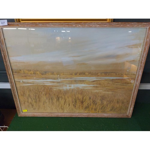 527 - Robert Morley (English 1857-1941), mixed media sketch of Frensham Ponds, signed lower right, framed ... 