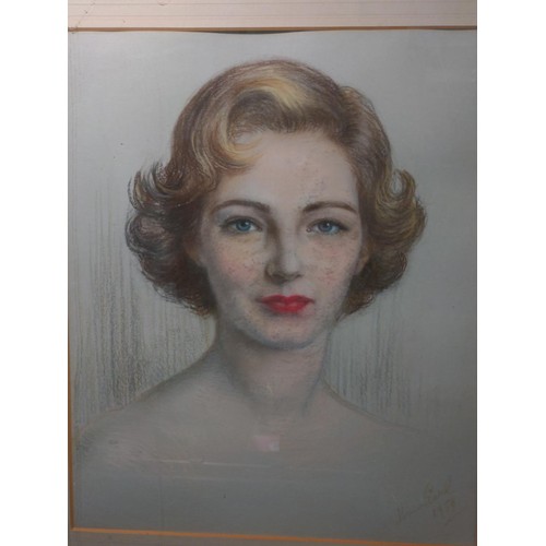 529 - Honor Earl (1901-1996) Chalk pastel portrait of an elegant lady, signed lower right and dated 1959, ... 