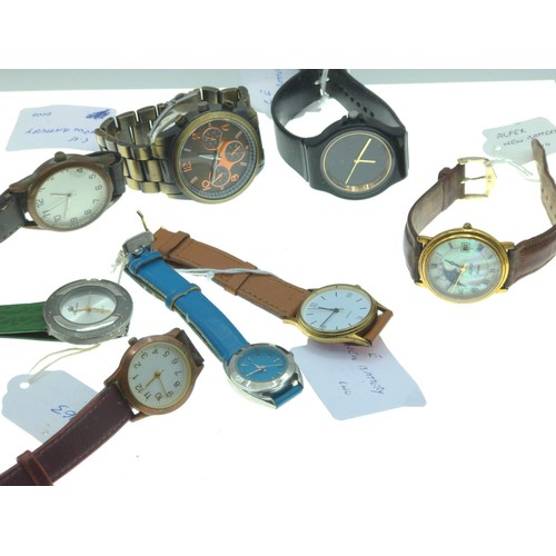 652 - Tray of eight quartz watches, including one Alfex, the others with CE mark