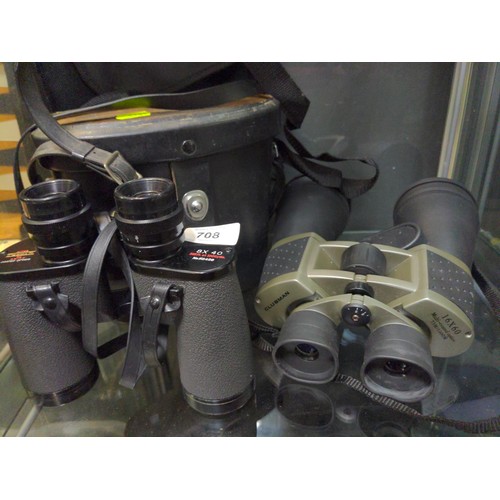 708 - Two pairs of binoculars inc. Technar by Swift 8 x 40 and Clubman 16 x 60. Both with cases. 