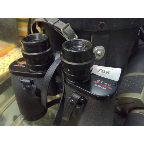 708 - Two pairs of binoculars inc. Technar by Swift 8 x 40 and Clubman 16 x 60. Both with cases. 