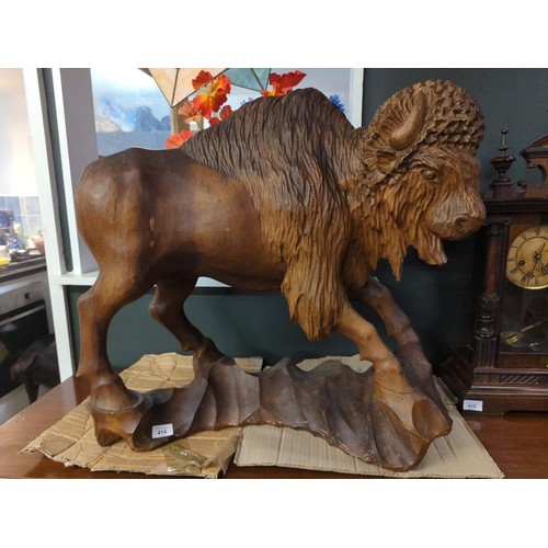 414 - Large carved wood Buffalo. W66 H64 CM