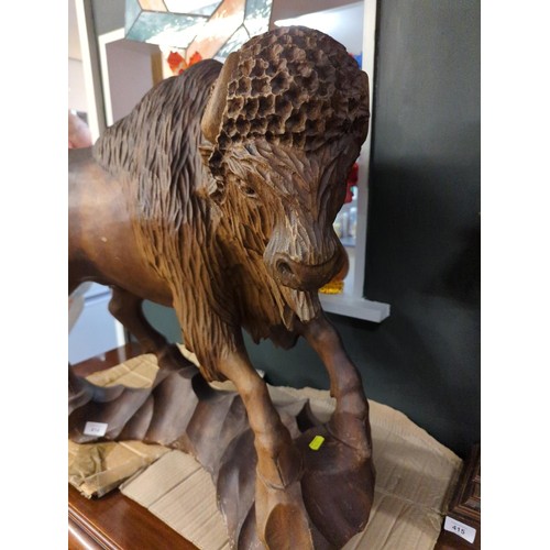 414 - Large carved wood Buffalo. W66 H64 CM