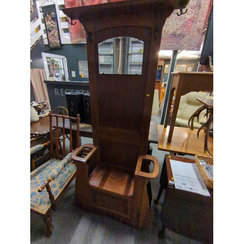 Vintage/ art deco style oak hall stand with storage seat and