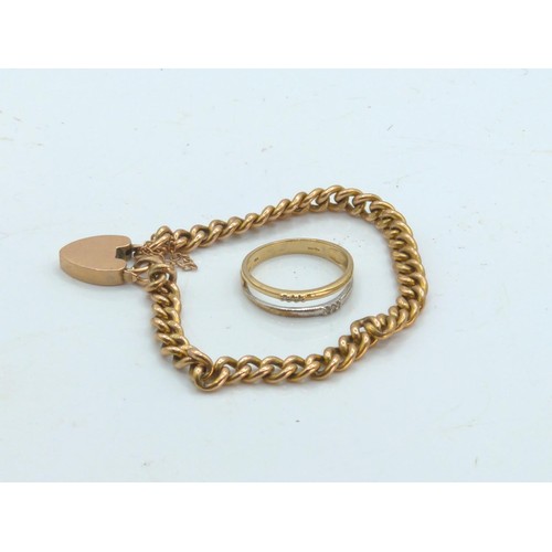 658 - 9ct gold bracelet with heart lock and safety chain. 190mm, weighing 11.4g together with a scrap 9ct ... 