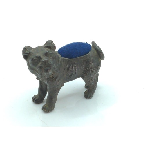 696 - Victorian 'French Bulldog' pin cushion, L 65mm x Ht 55mm