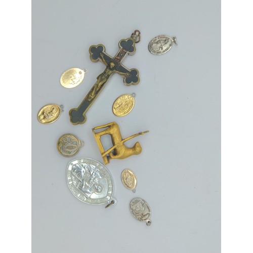 698 - Ecclesiastical items, including cross, figures and medals