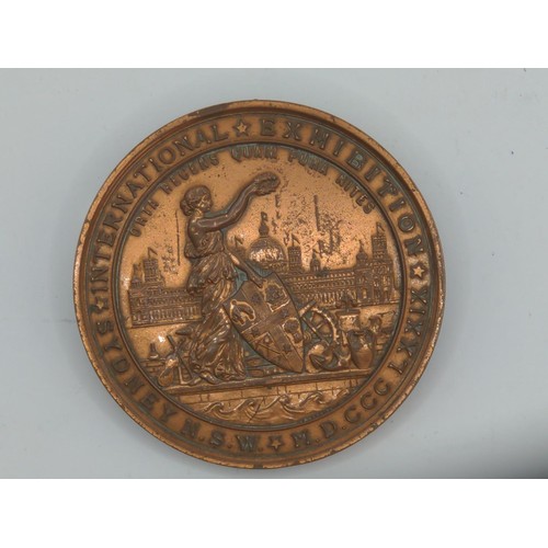 699 - Sydney NSW International Exhibition plaque, 1879, dia. 75mm