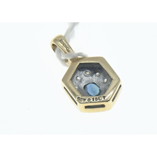 30 - Sapphire and diamond cluster pendant mounted on 9ct gold, total stated weight 0.15 carat, length 18m... 