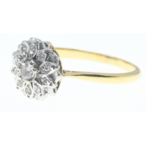 40 - 18ct gold ring set with diamonds in a floral style cluster, size P, gross weight 3.7 grams