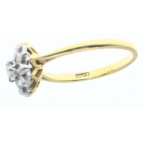 40 - 18ct gold ring set with diamonds in a floral style cluster, size P, gross weight 3.7 grams