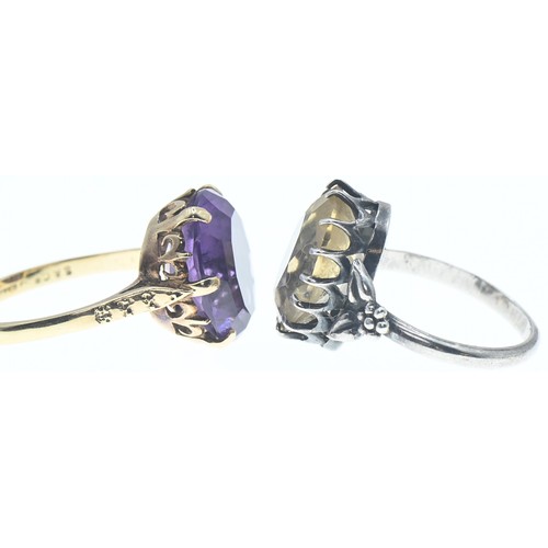 42 - 9ct gold ring set with an oval mixed cut amethyst, diameter 13 x 10mm, size Q, gross weight 3.6 gram... 