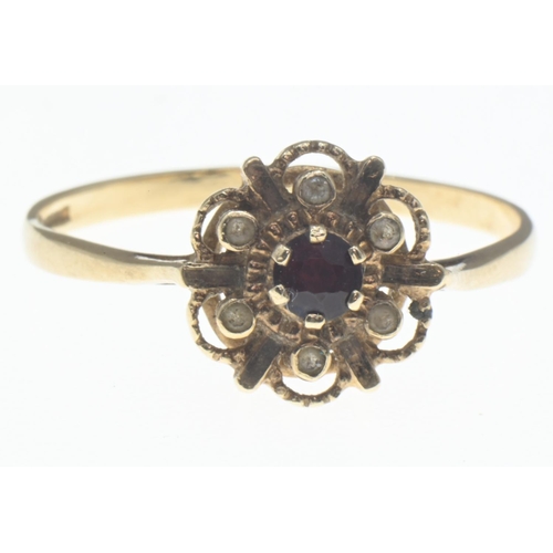 44 - 9ct gold, garnet and white stone cluster ring, size V, gross weight 1.97 grams