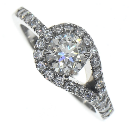 Platinum and diamond ring, the diamonds together weighing approximately 1.53 carats, marked 950, size P, gross weight 7.7 grams