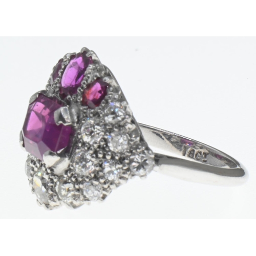 51 - 18ct white gold, ruby and diamond cluster ring, size L, gross weight 5.3 grams