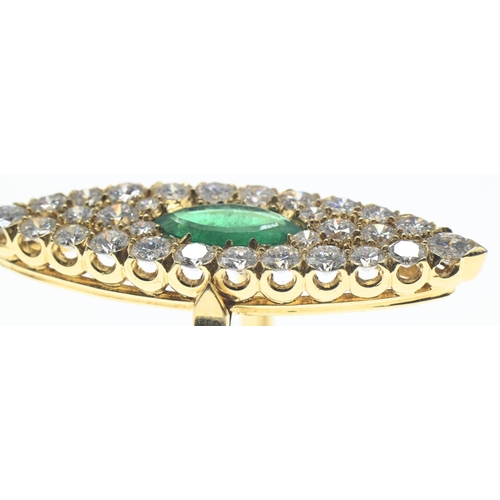 52 - Emerald and diamond marquise-shaped cluster ring, size O, gross weight 6.1 grams