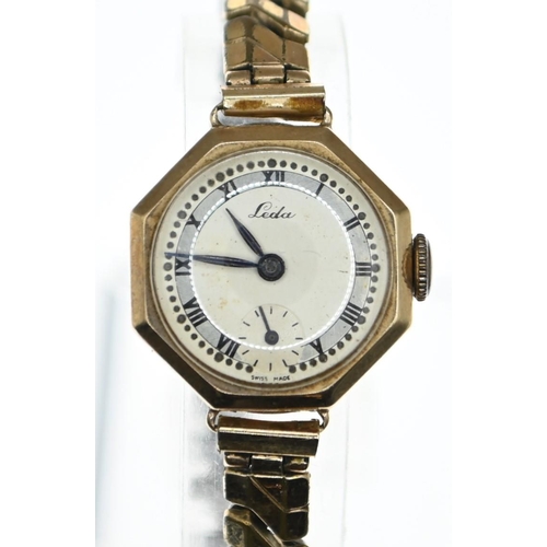 56 - 9ct gold cased Leda watch with sprung bracelet