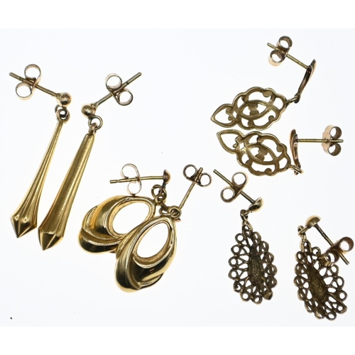 65 - Four pairs of 9ct gold pendant earrings, gross weight 6.00 grams