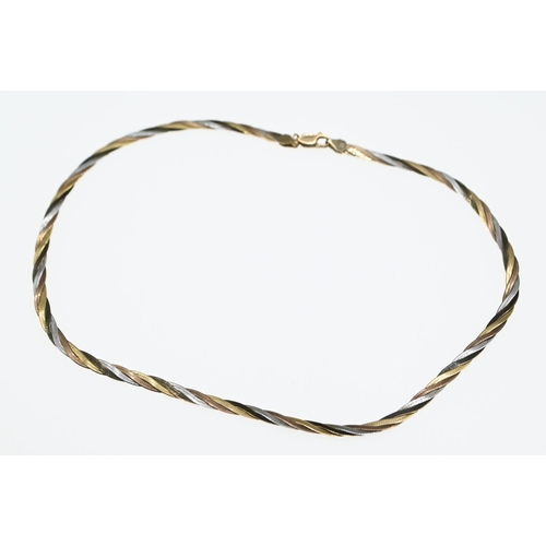 67 - 9ct gold tri-colour flat twist necklace, length 410mm, 6.61 grams