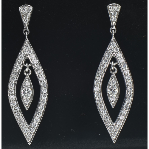 68 - Pair of 18ct white gold and diamond pendant earrings, length 35mm, gross weight 5.5 grams