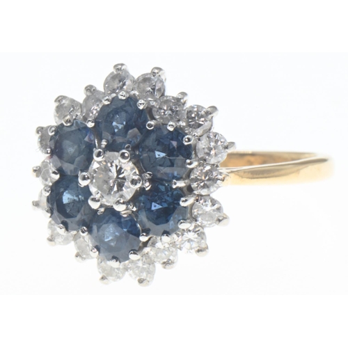 69 - 18ct gold, diamond and sapphire cluster ring, size N, gross weight 4.8 grams