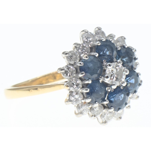 69 - 18ct gold, diamond and sapphire cluster ring, size N, gross weight 4.8 grams