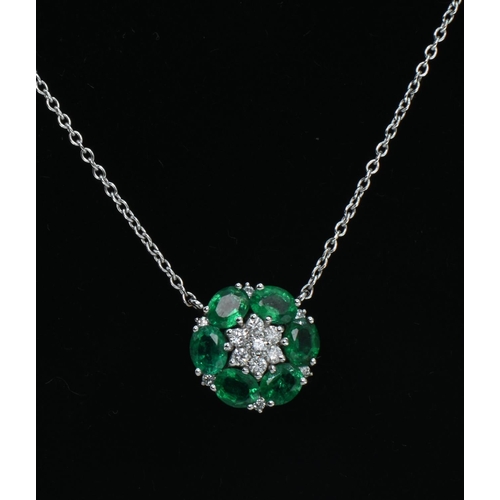 70 - 18ct white gold, emerald and diamond pendant necklace, circumference 460mm (adjustable), gross weigh... 