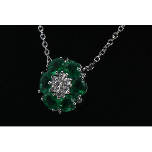 70 - 18ct white gold, emerald and diamond pendant necklace, circumference 460mm (adjustable), gross weigh... 