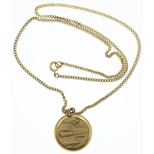 1 - 9ct gold chain with a 9ct gold St Christopher pendant, the reverse depicting a car, plane, boat and ... 