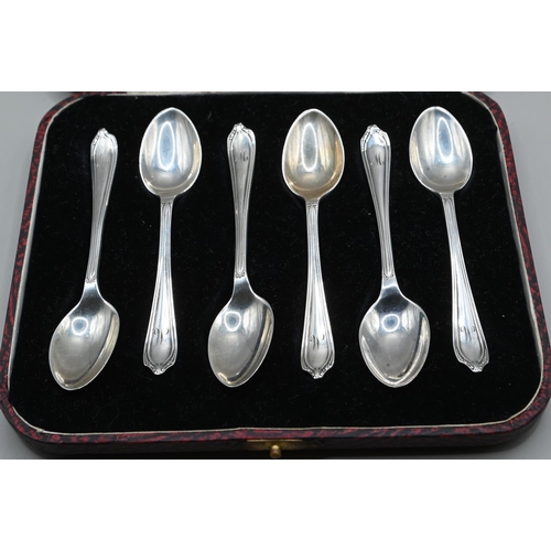 163 - Cased set of six silver coffee spoons, James Deakin & Sons, Sheffield 1925, initialled, gross we... 