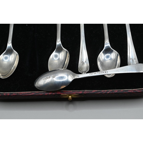 163 - Cased set of six silver coffee spoons, James Deakin & Sons, Sheffield 1925, initialled, gross we... 