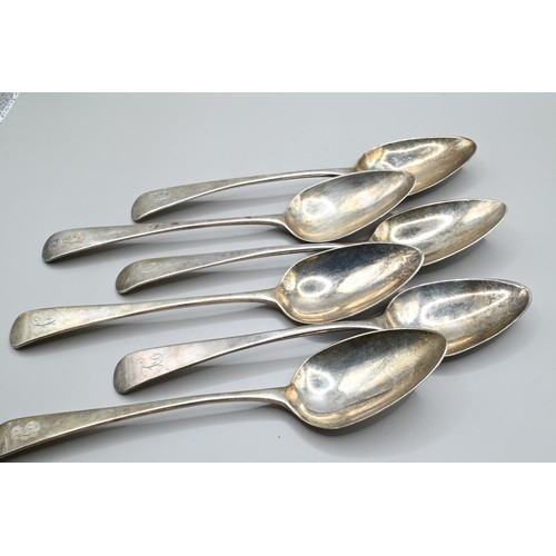 160 - Set of six George III Old English pattern silver dessert spoons, Peter & William Bateman, London... 