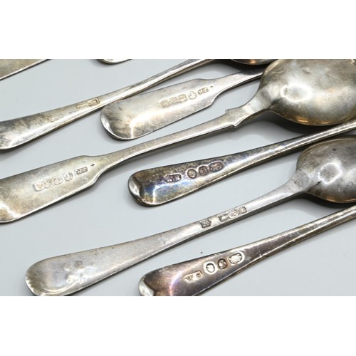 161 - Eight silver teaspoons and a pair of sugar tongs, various Georgian and Victorian makers and dates, i... 