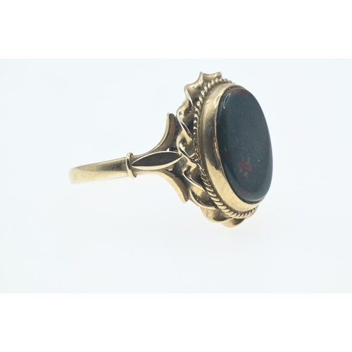 52A - 9ct gold and bloodstone ring, size P1/2, gross weight 5.4 grams