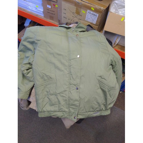 25 - Box of various men's jackets, trousers, coats etc. together with some ladies jackets