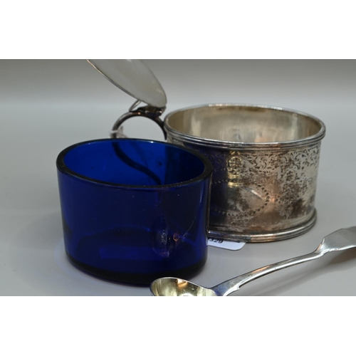 182 - Victorian mustard pot, Josiah Williams & Co, London 1888, with blue glass liner, together with a... 