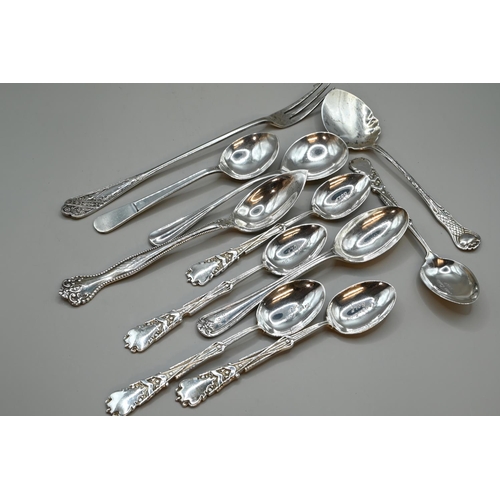 185 - Ten various silver spoons and a pickle fork, various makers and dates, gross weight 224 grams... 