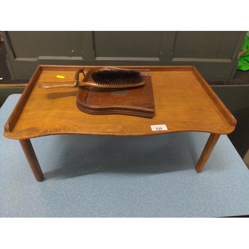 535 - Vintage brush and crumb tray with a wooden lap tray