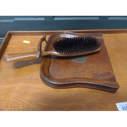 535 - Vintage brush and crumb tray with a wooden lap tray