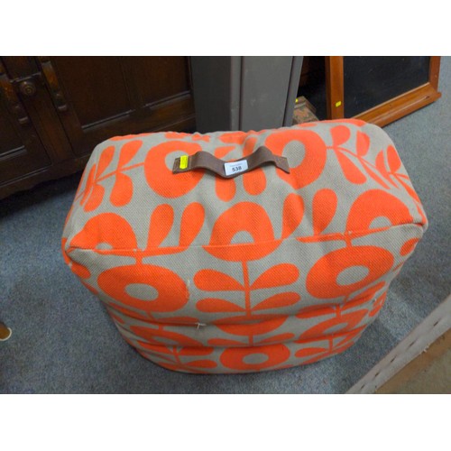 538 - Square shaped pouffe in contemporary orange and grey print