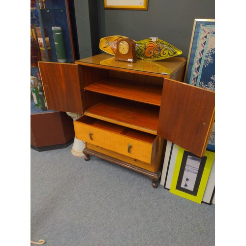 563 - Veneered cupboard over two drawers W77 x D50 x H104cm