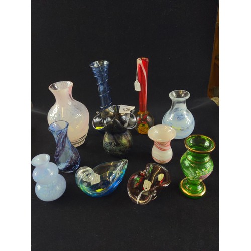 639 - Eleven glass vases and dishes inc. Mtarfa, Mdina, Caithness and Gozo