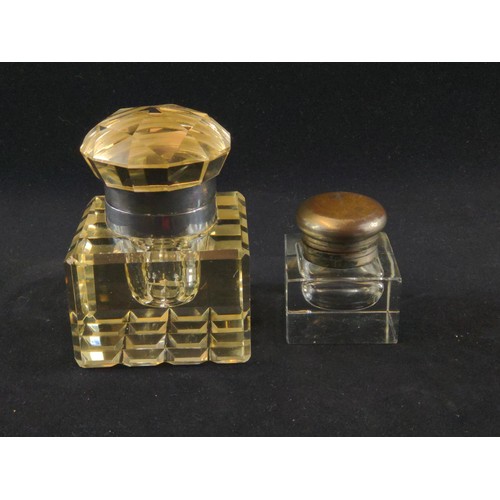 640 - Two crystal inkwells, largest 9 x 9 x ht. 13cm